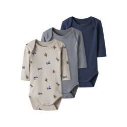 NAME IT BABY Body 3-Pak L/S Airplane Bodystocking - Peyote