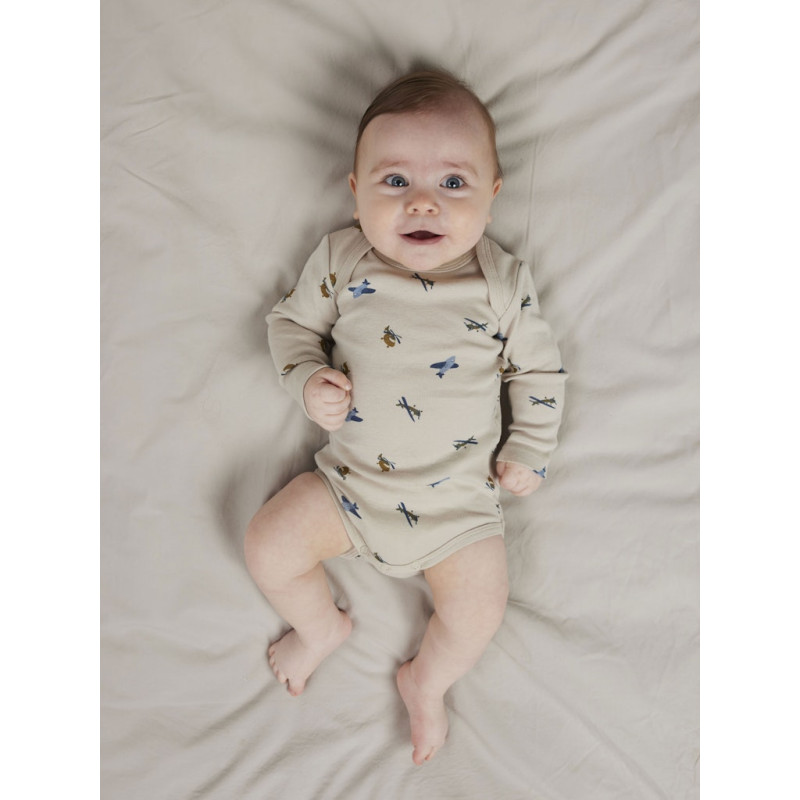 NAME IT BABY Body 3-Pak L/S Airplane Bodystocking - Peyote