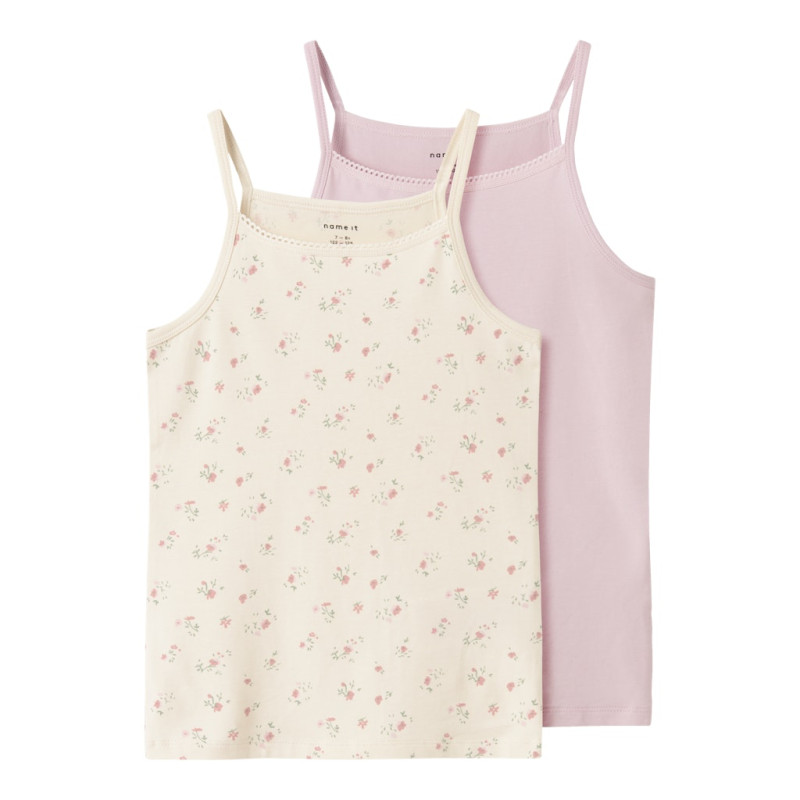 NAME IT KIDS Strap Flower 2-Pak Undertrøjer - Turtledove