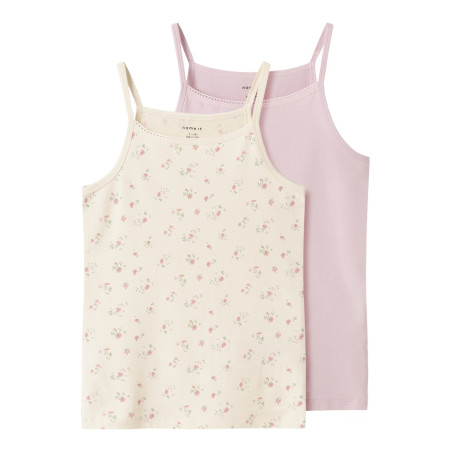 NAME IT KIDS Strap Flower 2-Pak Undertrøjer - Turtledove