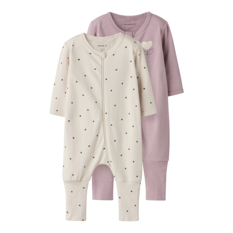 NAME IT BABY Nightsuit FF Heart 2-Pak Natdragt - Summer Sand