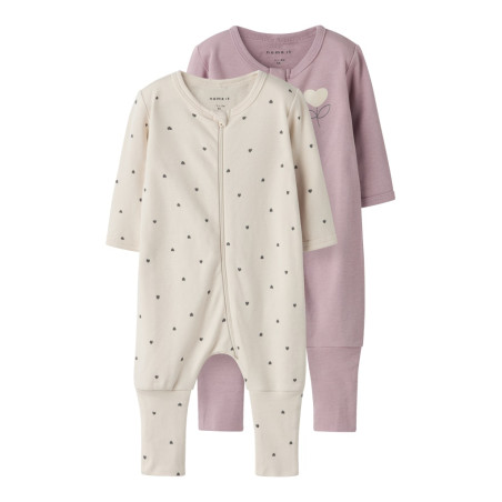 NAME IT BABY Nightsuit FF Heart 2-Pak Natdragt - Summer Sand