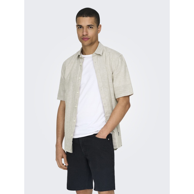 ONLY & SONS Caiden S/S Hør Skjorte - Chinchilla
