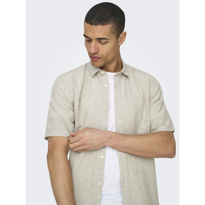 ONLY & SONS Caiden S/S Hør Skjorte - Chinchilla