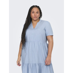 ONLY CARMAKOMA Tiri-Caro S/S Hør Kjole - Cashmere Blue