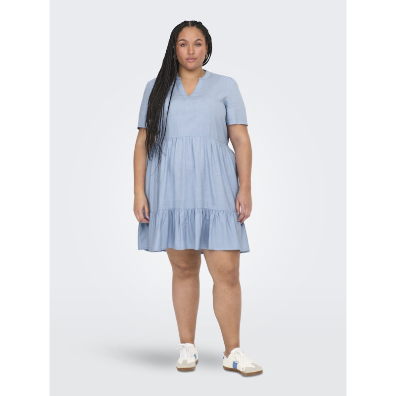 ONLY CARMAKOMA Tiri-Caro S/S Hør Kjole - Cashmere Blue