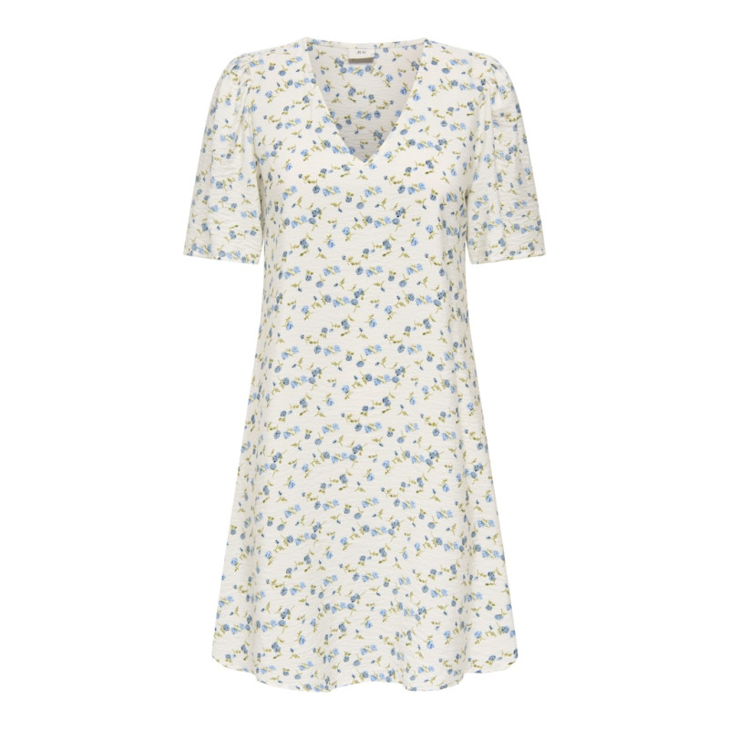 JDY Carrie Kjole - Cloud Dancer / Blue Mini Flower