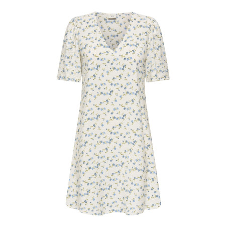 JDY Carrie Kjole - Cloud Dancer / Blue Mini Flower