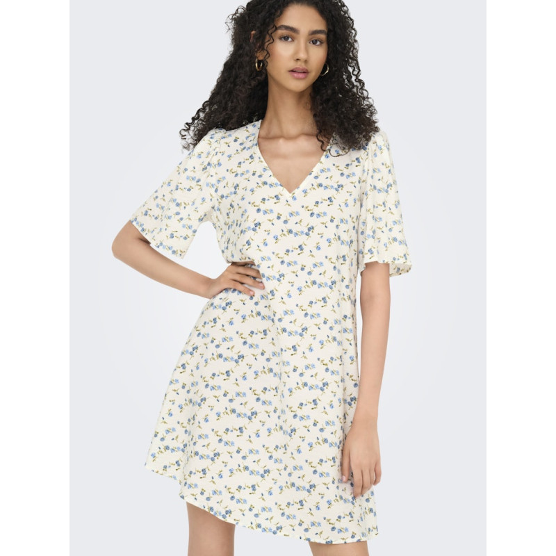 JDY Carrie Kjole - Cloud Dancer / Blue Mini Flower