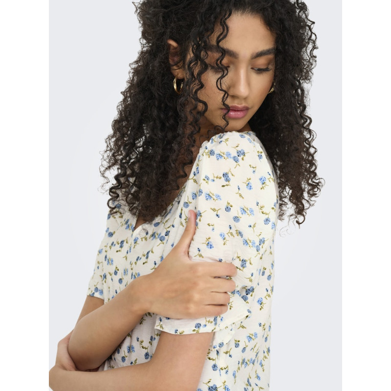 JDY Carrie Kjole - Cloud Dancer / Blue Mini Flower