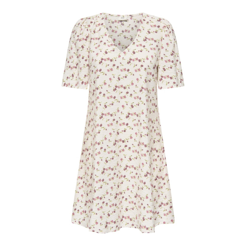 JDY Carrie Kjole - Cloud Dancer / Red Mini Flower