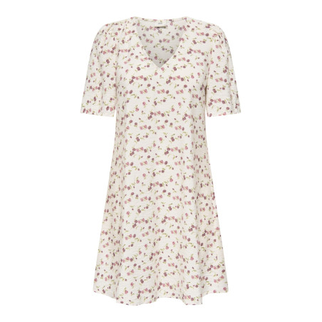 JDY Carrie Kjole - Cloud Dancer / Red Mini Flower