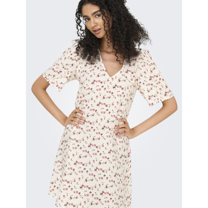 JDY Carrie Kjole - Cloud Dancer / Red Mini Flower