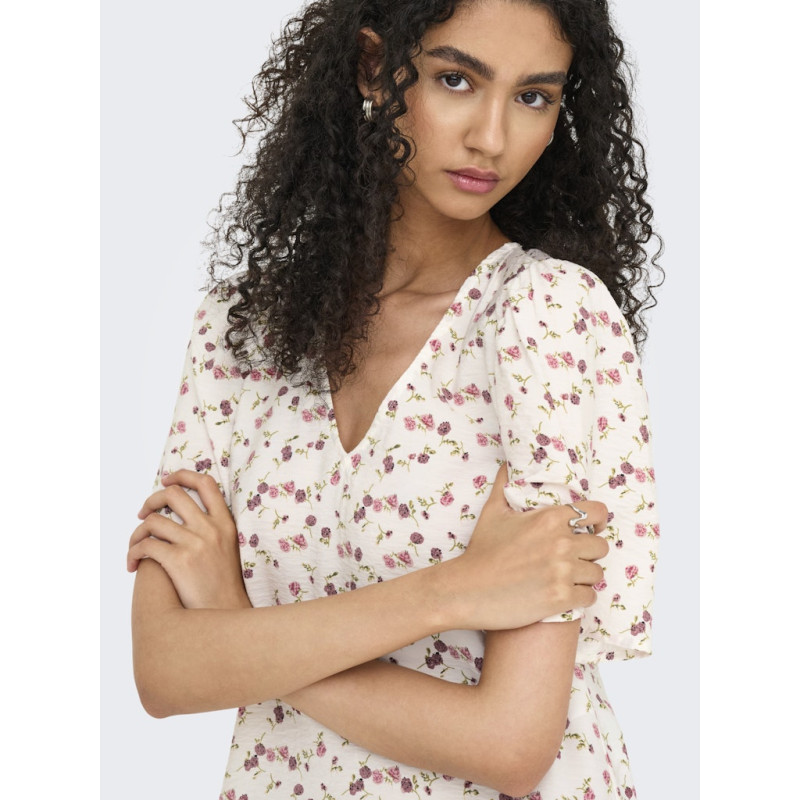 JDY Carrie Kjole - Cloud Dancer / Red Mini Flower