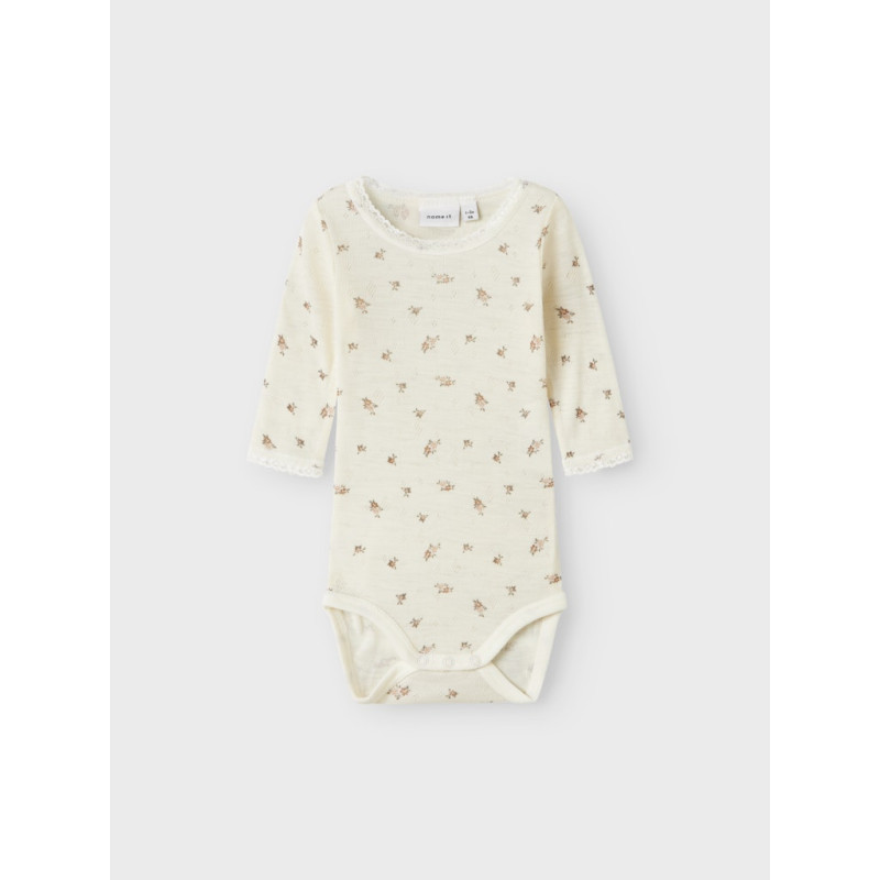 NAME IT BABY Wang Uld L/S Bodystocking - Snow White / Small Flowers
