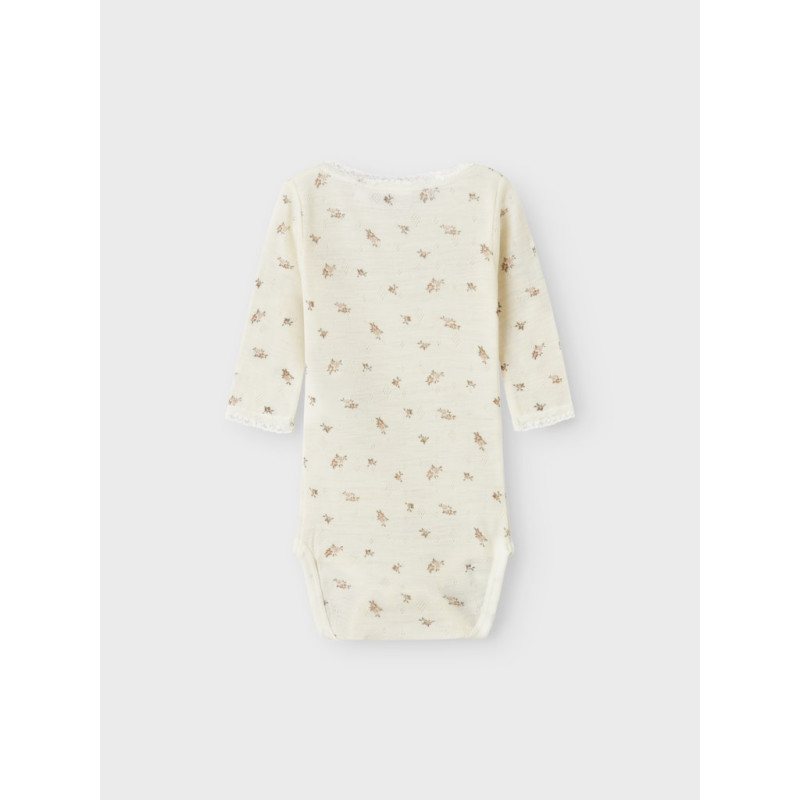 NAME IT BABY Wang Uld L/S Bodystocking - Snow White / Small Flowers