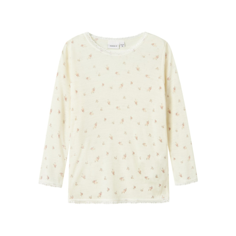 NAME IT MINI Wang Uld Bluse - Snow White / Small Flowers