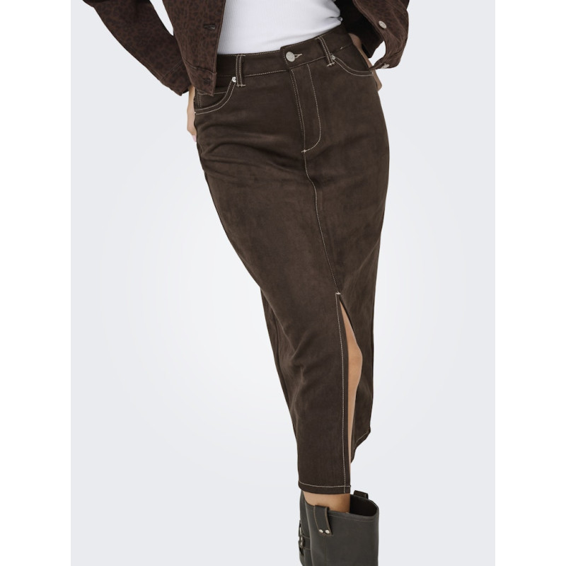 ONLY Stina Imiteret Ruskinds Nederdel - Seal Brown