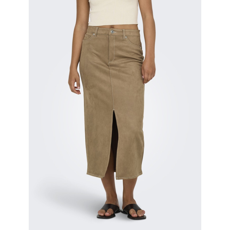 ONLY Stina Imiteret Ruskinds Nederdel - Cocoa Créme