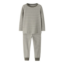 NAME IT MINI Nightset Stripe Natsæt - Dusty Olive