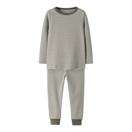 NAME IT MINI Nightset Stripe Natsæt - Dusty Olive