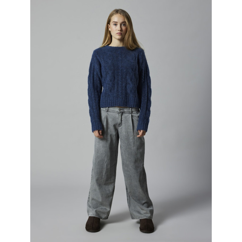 LMTD Bea Denim Brede Pleat Jeans - Medium Grey Denim