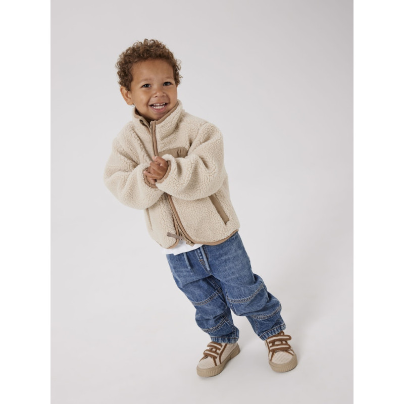 NAME IT MINI Mattia Sherpa Jakke - Moonbeam / Savannah Tan