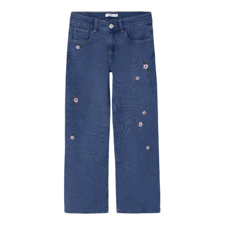 NAME IT KIDS Rose Broderede Jeans 8711 - Dark Blue Denim