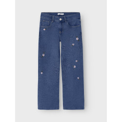 NAME IT KIDS Rose Broderede Jeans 8711 - Dark Blue Denim