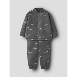 NAME IT MINI Moon Quiltet Sæt - Grey Pinstripe