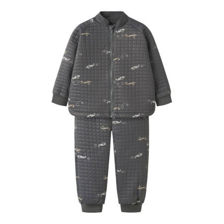 NAME IT MINI Moon Quiltet Sæt - Grey Pinstripe