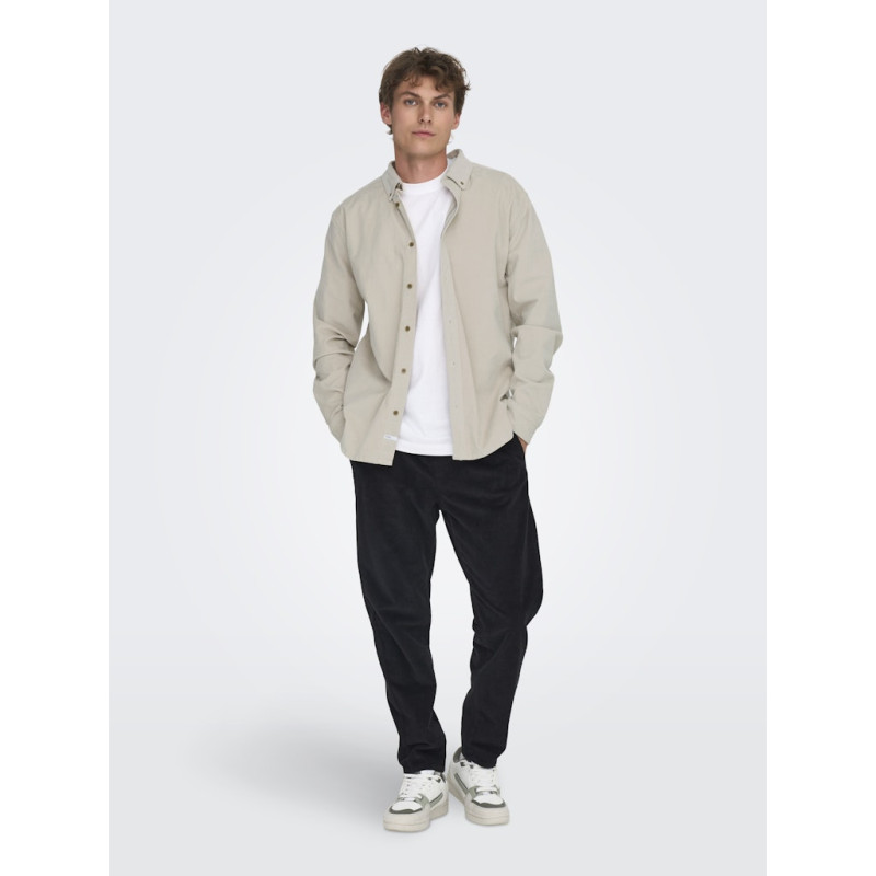 ONLY & SONS Michael L/S Fløjl Skjorte - Silver Lining