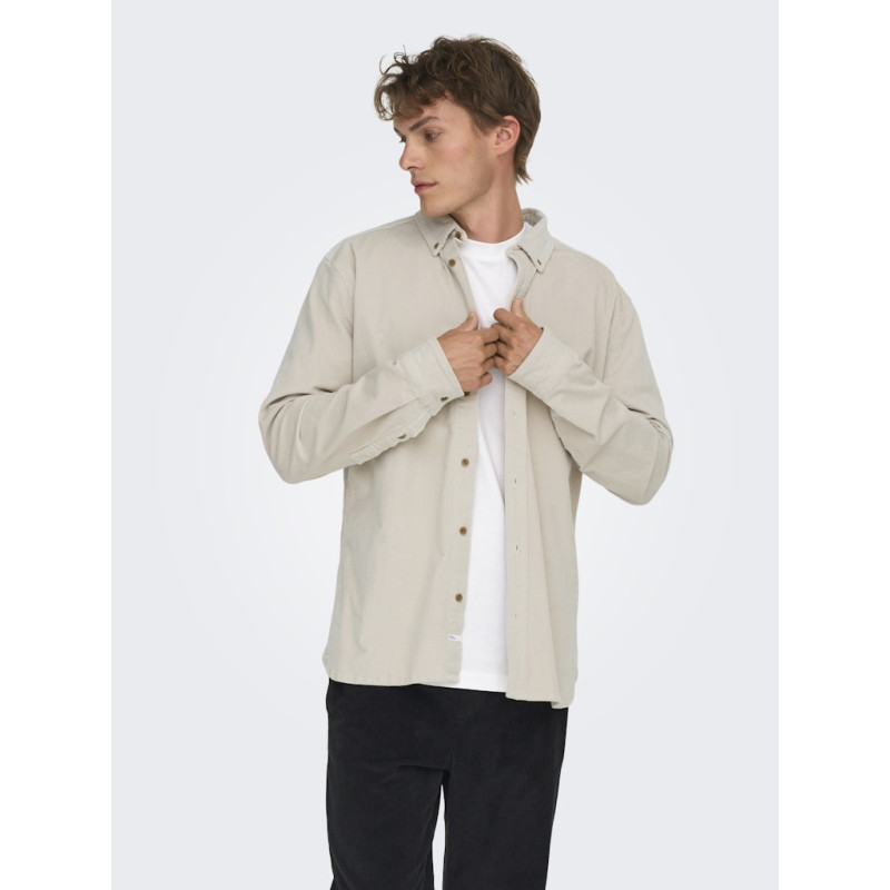 ONLY & SONS Michael L/S Fløjl Skjorte - Silver Lining