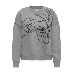 JDY Canoa L/S Broderet Sweatshirt - Medium Grey Melange