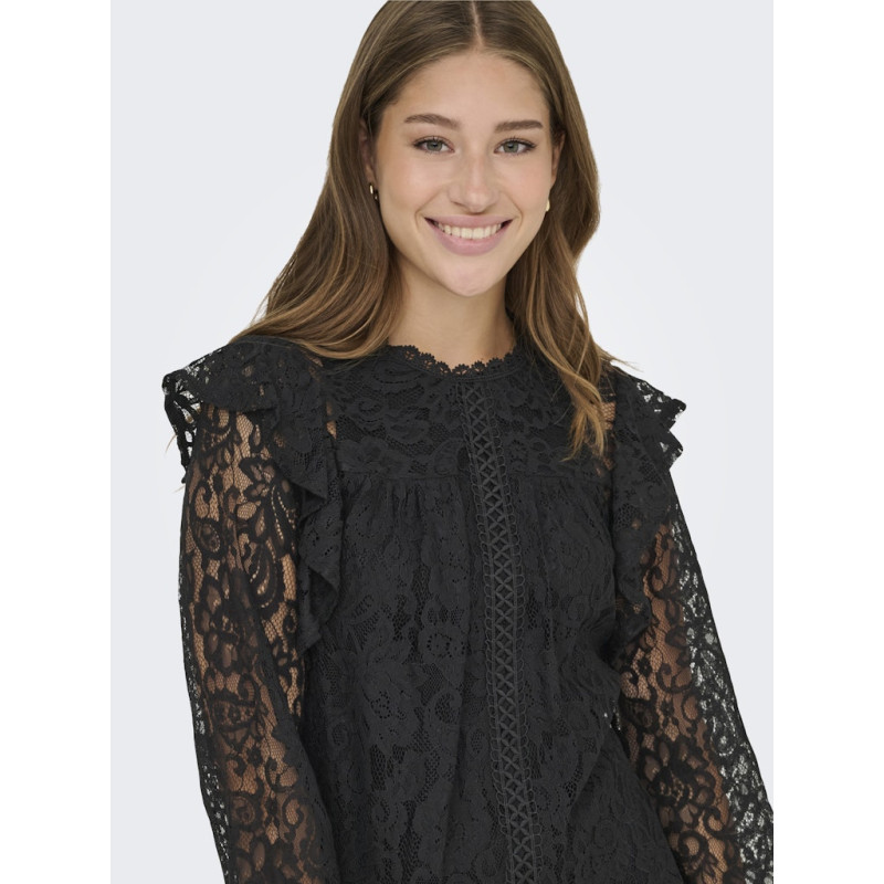 ONLY New Karo L/S Blonde Bluse - Sort