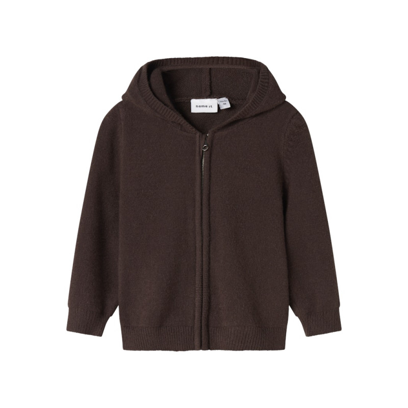 NAME IT MINI Onilla L/S Strik Cardigan - Seal Brown