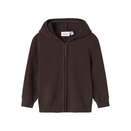 NAME IT MINI Onilla L/S Strik Cardigan - Seal Brown