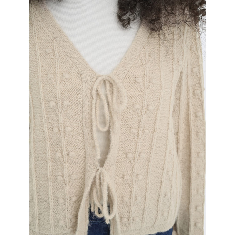 JDY Sigrid L/S Tie Strik Cardigan - Cement