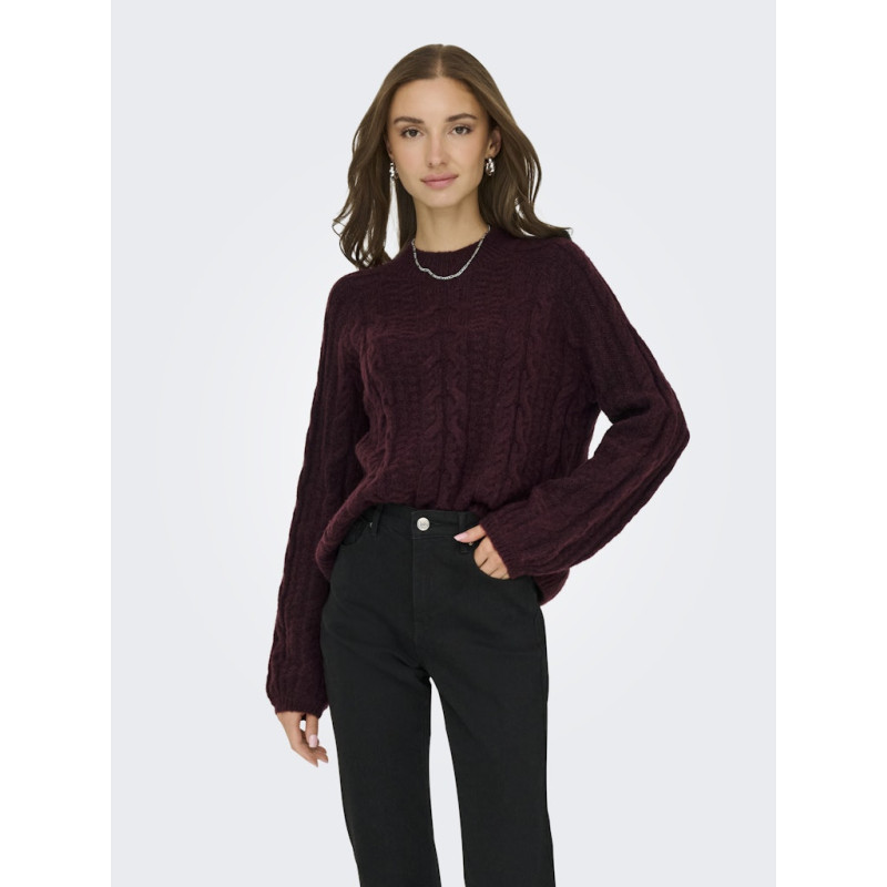 JDY Silja L/S Kabelstrik Sweater - Maroon Banner