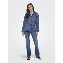 JDY Vesper Stribet Skjorte - Chocolate Torte / Medieval Blue