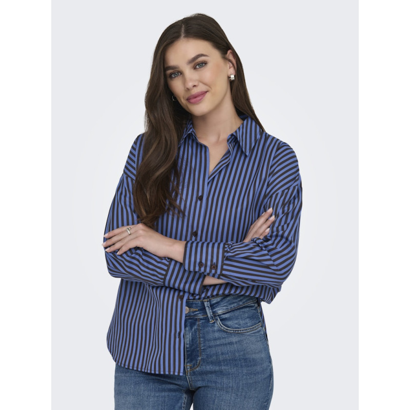 JDY Vesper Stribet Skjorte - Chocolate Torte / Medieval Blue