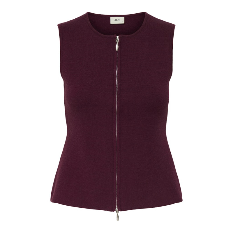 JDY Riley S/L Two Way Lynlås Strik Vest - Maroon Banner