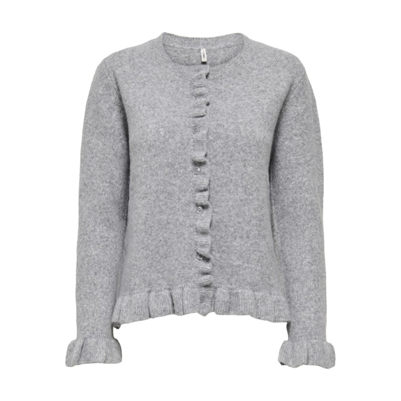 ONLY Rima L/S Flæse Strik Knap Cardigan - Light Grey Melange