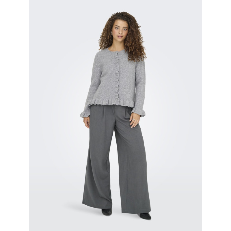 ONLY Rima L/S Flæse Strik Knap Cardigan - Light Grey Melange