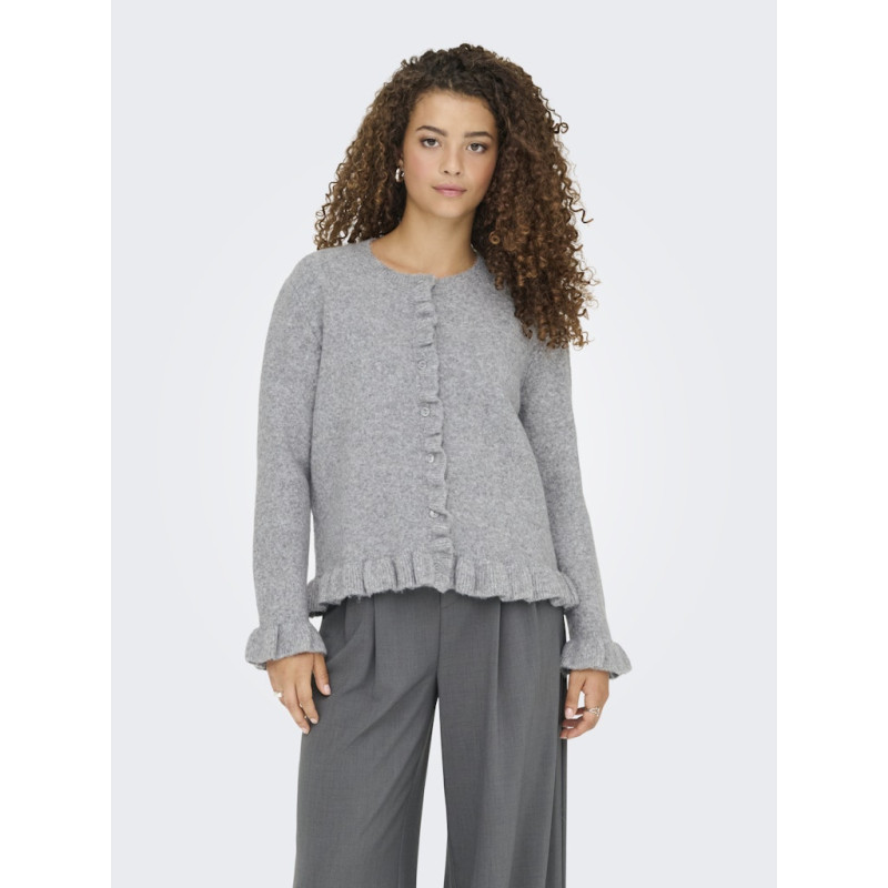 ONLY Rima L/S Flæse Strik Knap Cardigan - Light Grey Melange