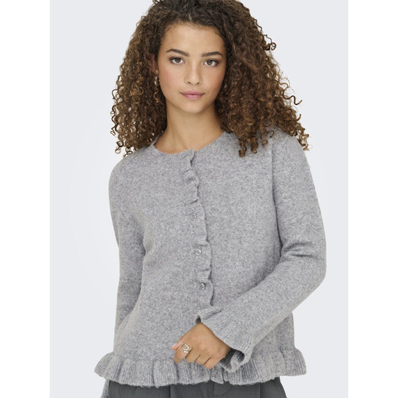 ONLY Rima L/S Flæse Strik Knap Cardigan - Light Grey Melange