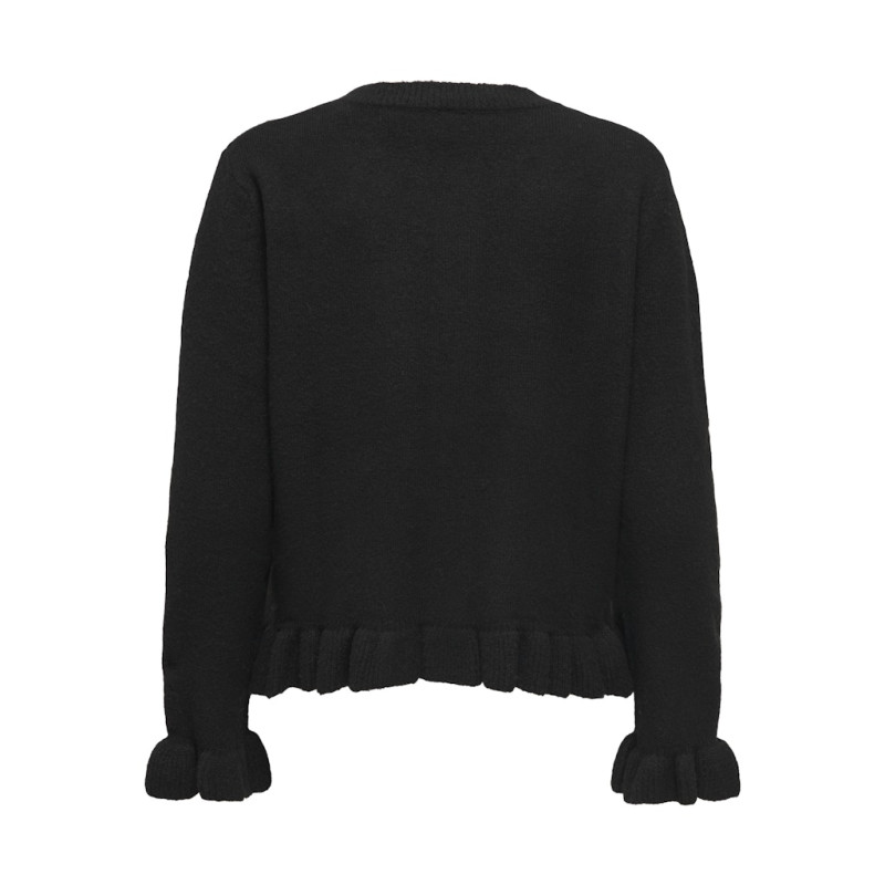 ONLY Rima L/S Flæse Strik Knap Cardigan - Sort