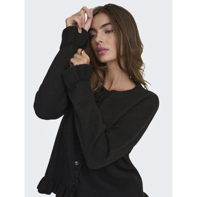ONLY Rima L/S Flæse Strik Knap Cardigan - Sort