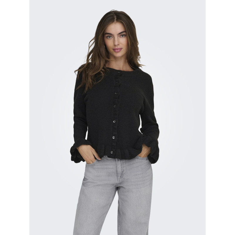 ONLY Rima L/S Flæse Strik Knap Cardigan - Sort