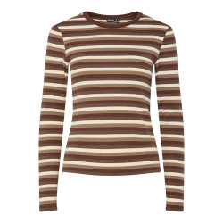 PIECES May L/S Stribet Top - Morel